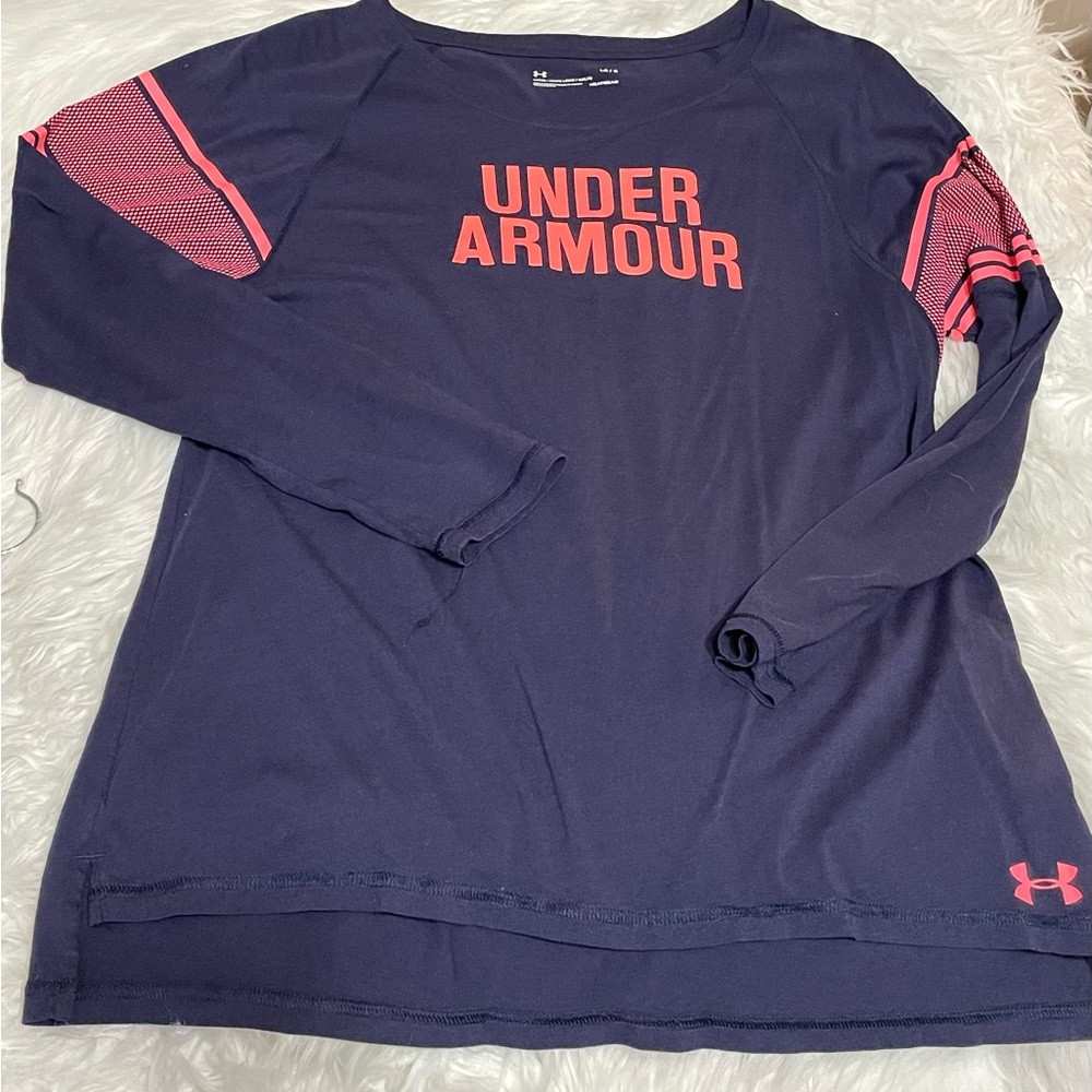 NWOT Under Armour Navy Long Sleeve Shirt with Pink Accents
